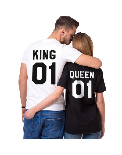 T-Shirt King / Queen pour couple avec impression dans le dos et
